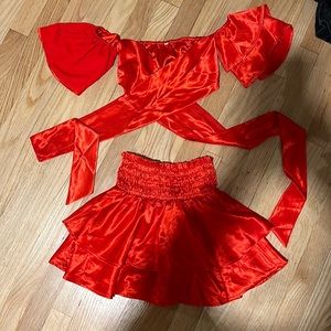 Red Satin Skirt and Top Set